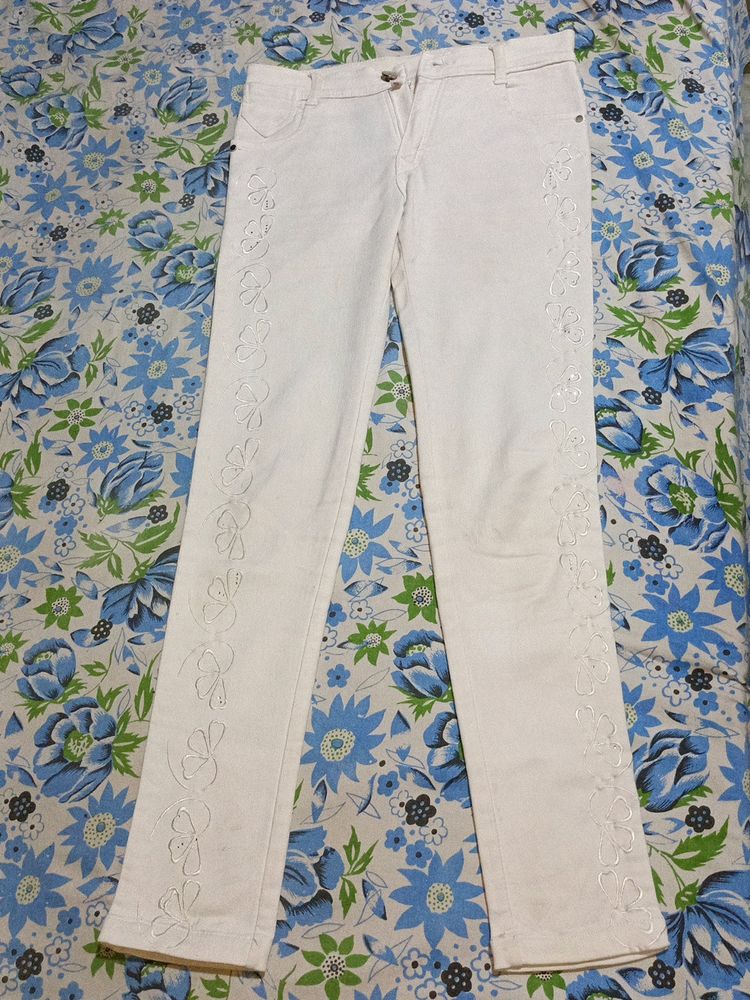 White Embroidered Jeans