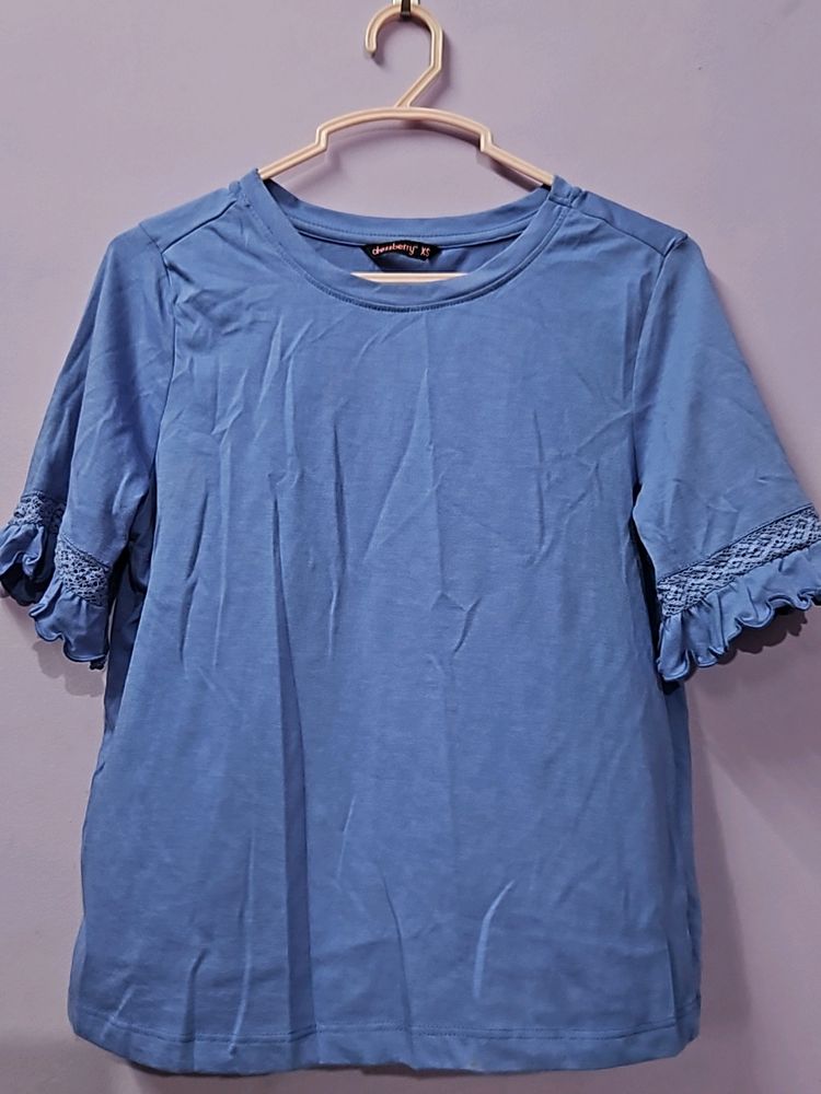 Frilled Pure Cotton Sleeves Top