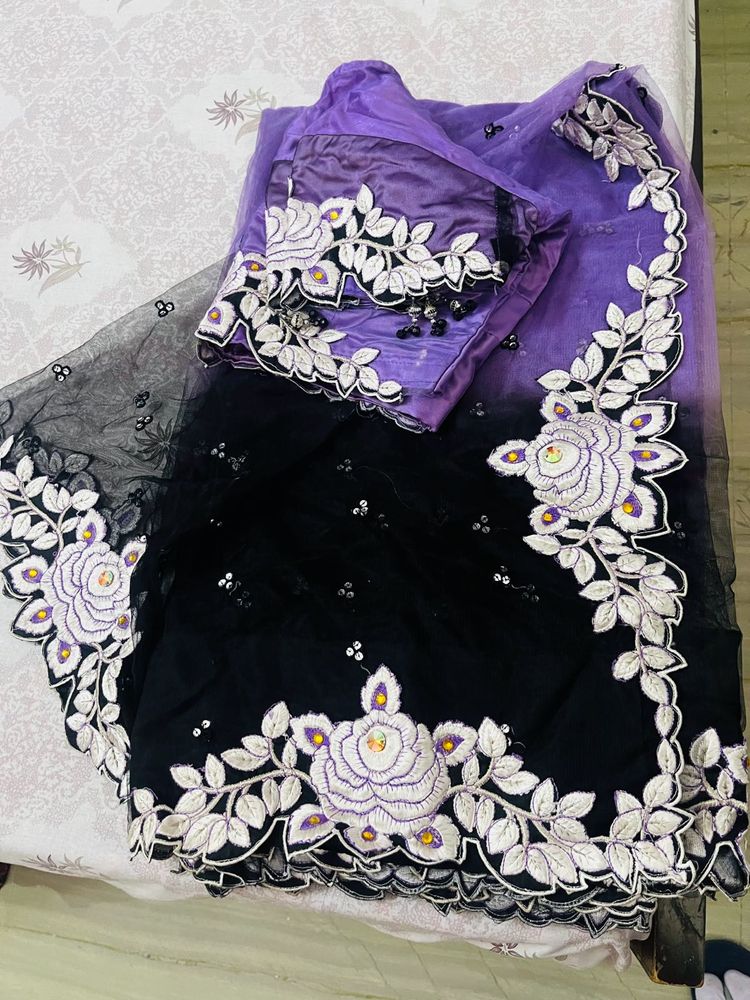 Back And Purple Saree