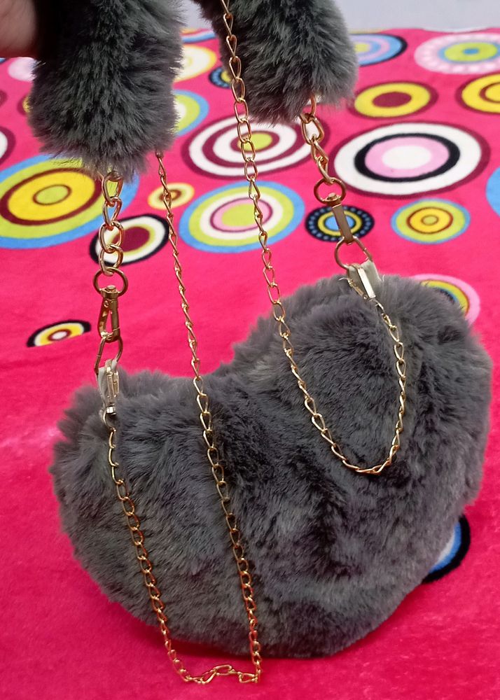 Furry Heart Shaped Sling Bag