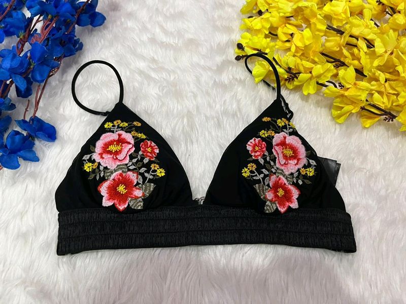 H&M black floral bra bikini top