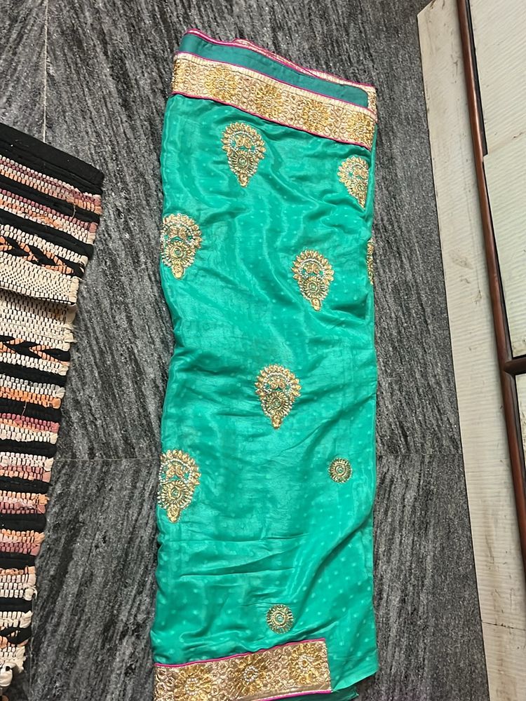 Party Wear Cyan Saree