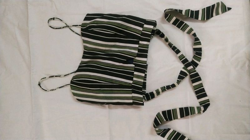 Green Crop Top With Wrap Detail