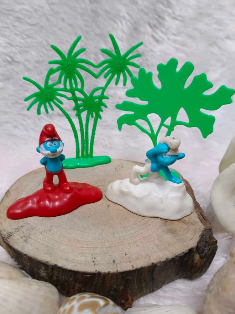 Smurf Mc Donald's Miniature 2 Pcs White And Red