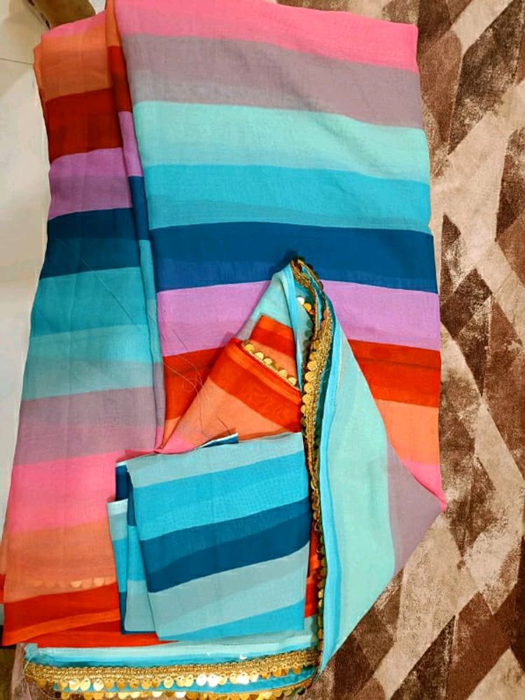 Multicolored Striped Saree 👌👌new