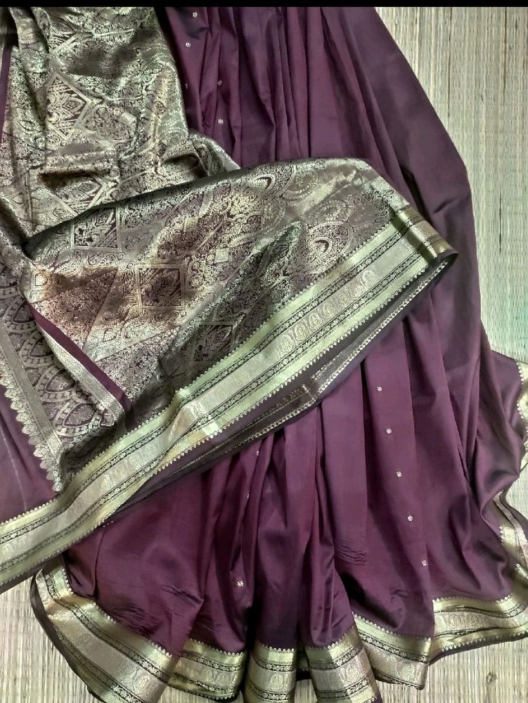 Mauve Color Poly Silk Saree With Kanchi Border