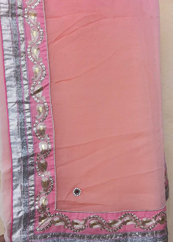 Pink Peach Saree With Heavy Border