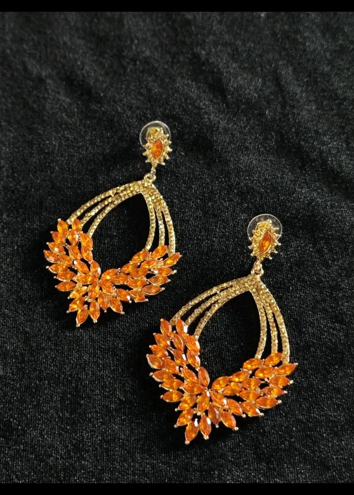 ORANGE KUNDAN DESIGNER NAVRATARI EARRINGS