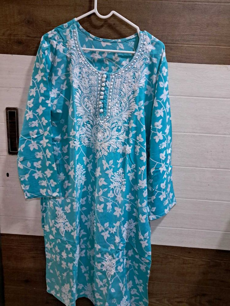 Light Blue Chikankari Kurta With Pants and Dupatta