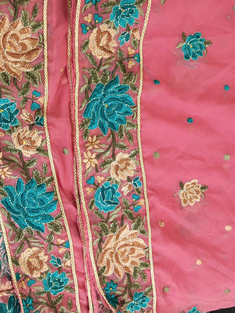 Embroided Dupatta With Lace Work