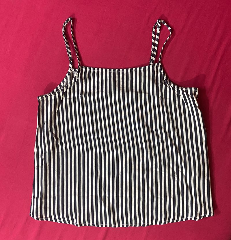 H&M White and Dark Blue Stripes Crop Top