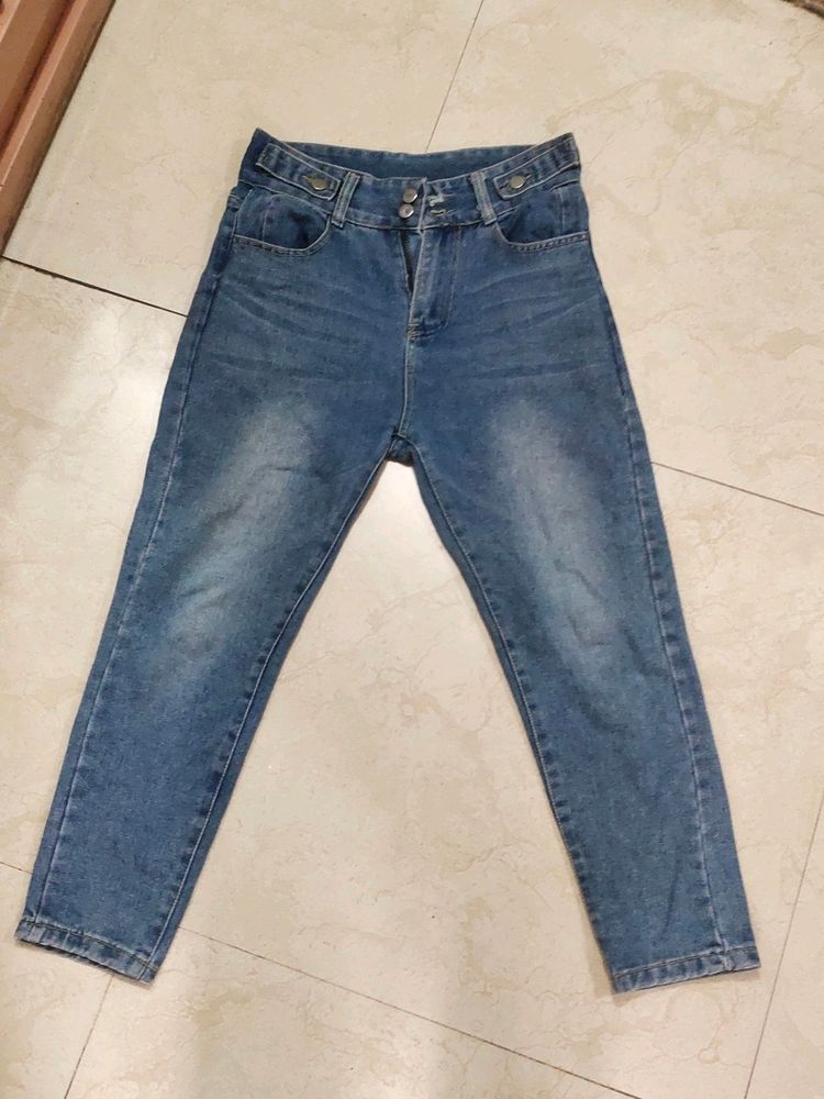 Blue Pure Denim Moms Fit Jeans Woman