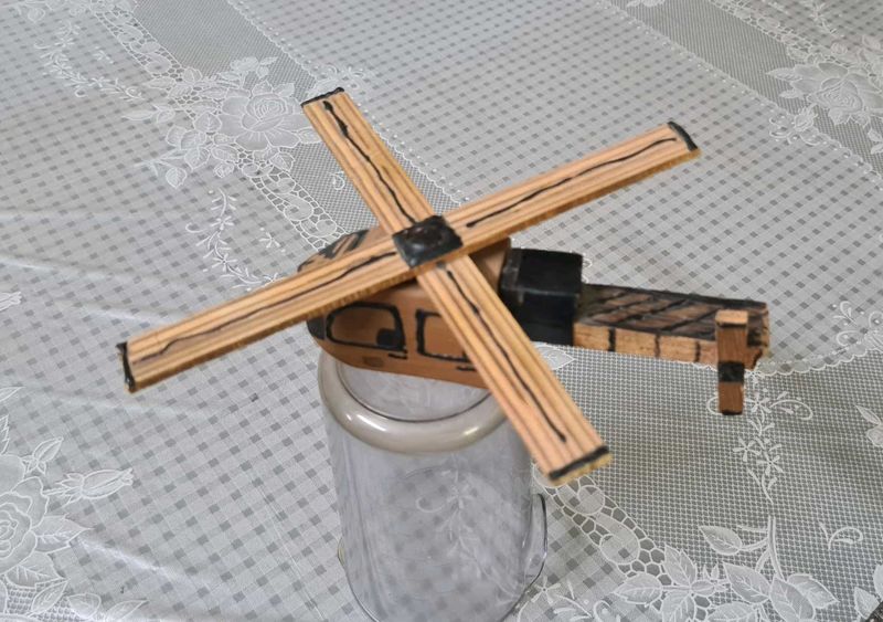 Handmade Wooden Model of a Helicopter