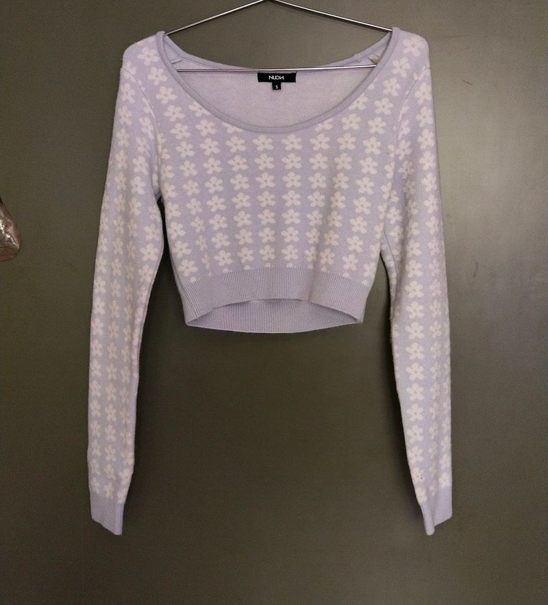 Flower Pattern Cropped Sweater