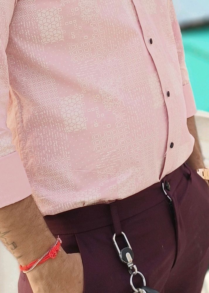 Pink Shirt And Maroon Formal Pant