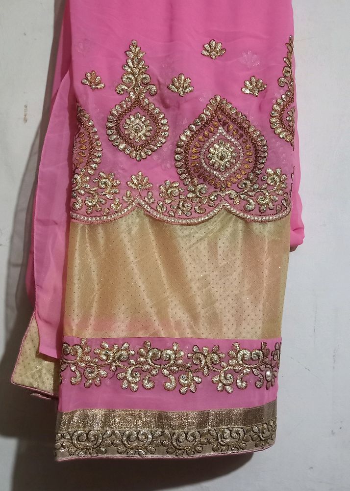 Pink and Golden Two Colour Saree For Festive wear