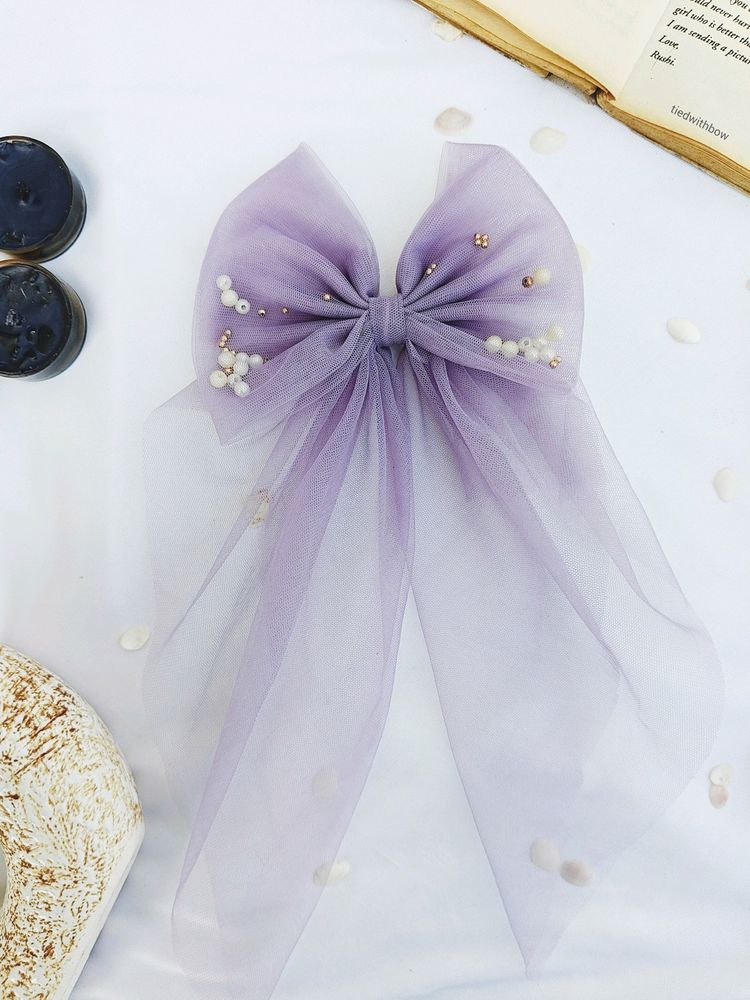 Lavender Bow With Pearls