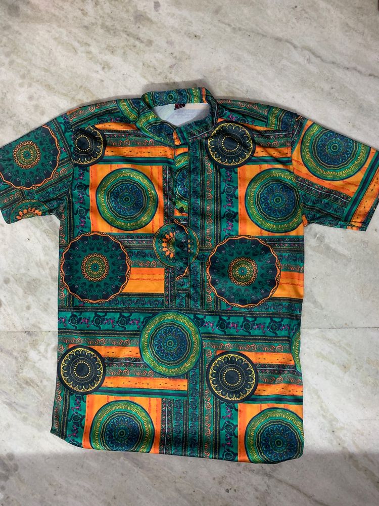 Multicoloured printed polycotton t shirt for men