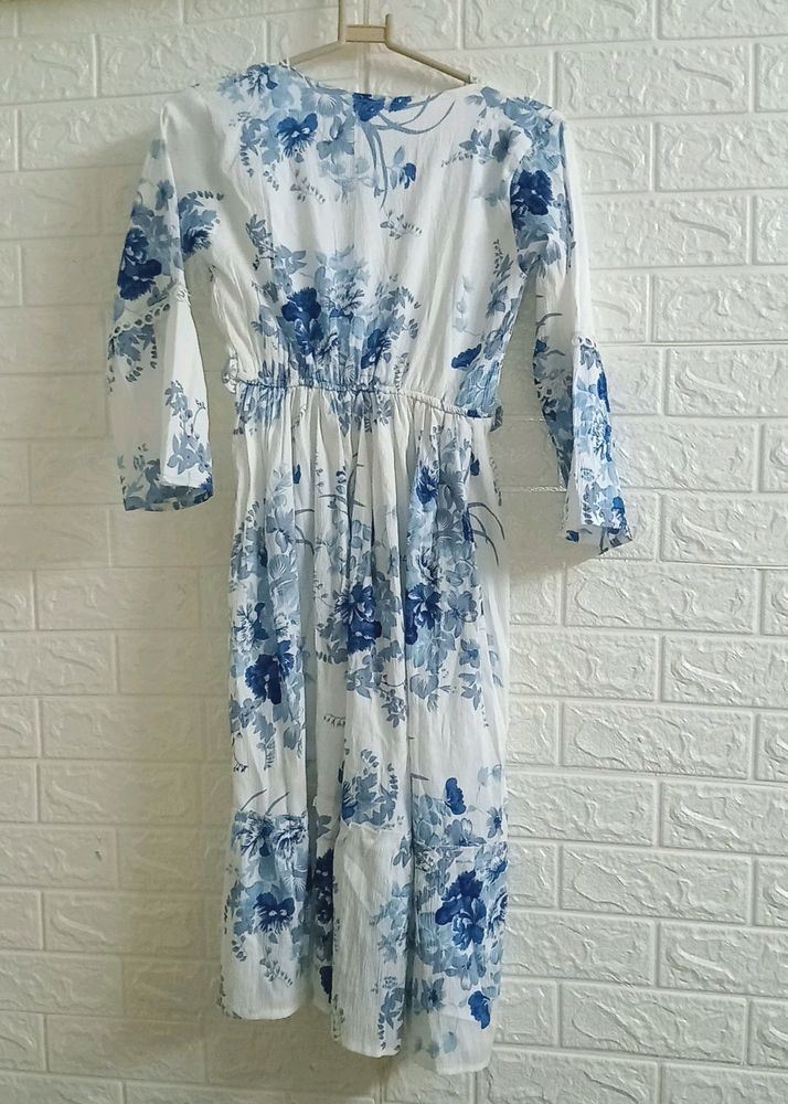 Korean Floral White Dress