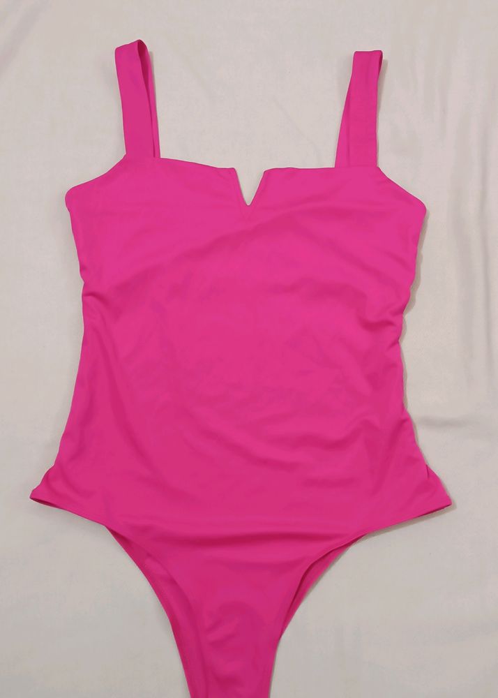 Shein Pink V-Cut Front Bodysuit