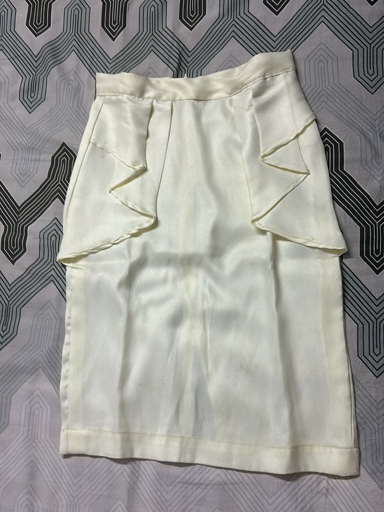 Stitched Cream Beige Formal Skirt