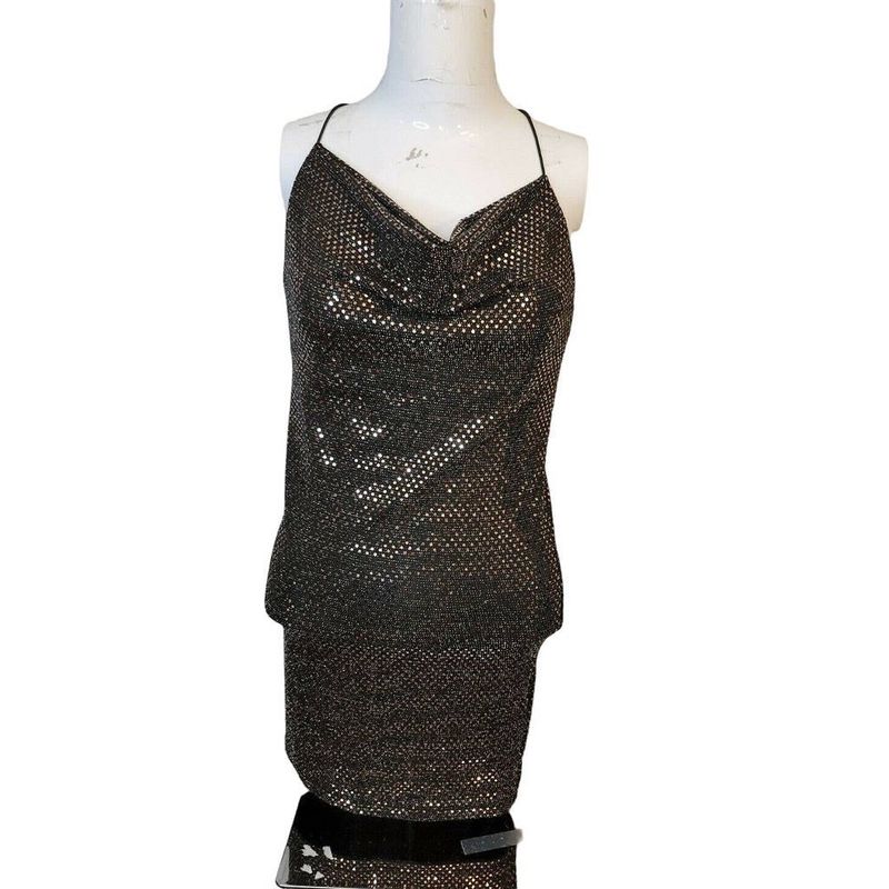 Forever 21 Black & Champagne Embellished Mini Dres