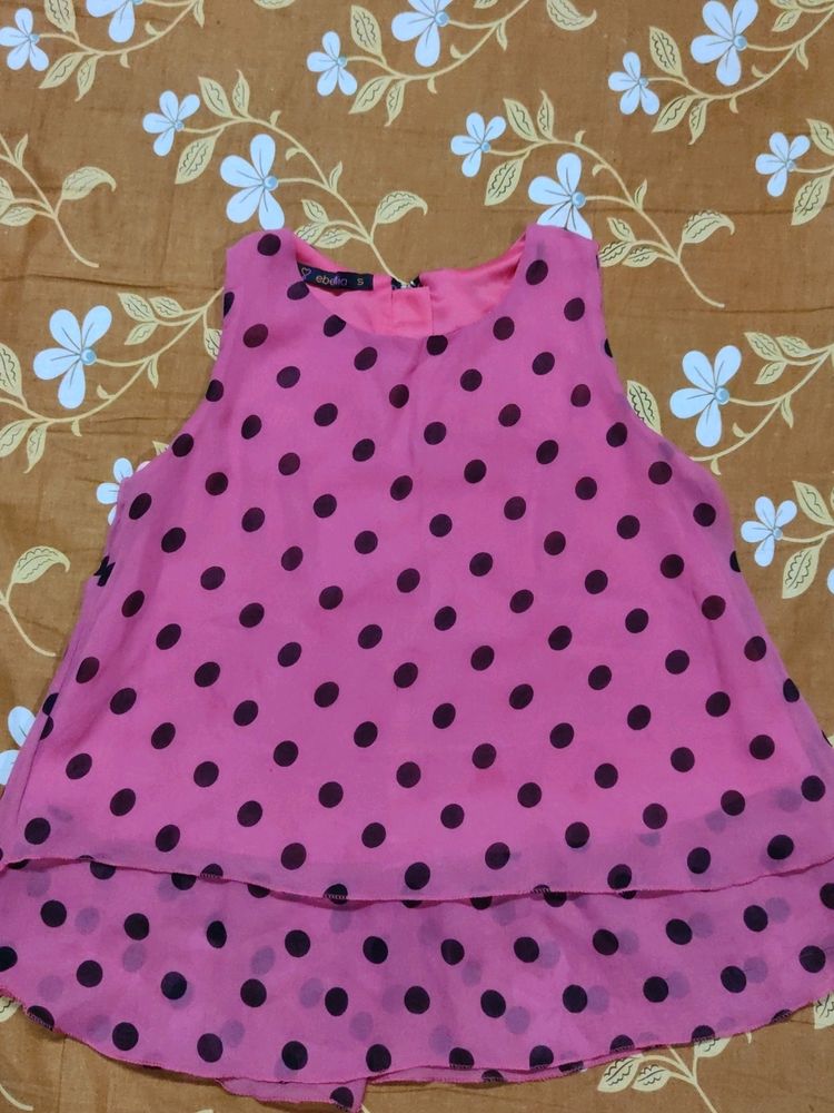 Women Rose Pink Polka Dots Sleeveless Top