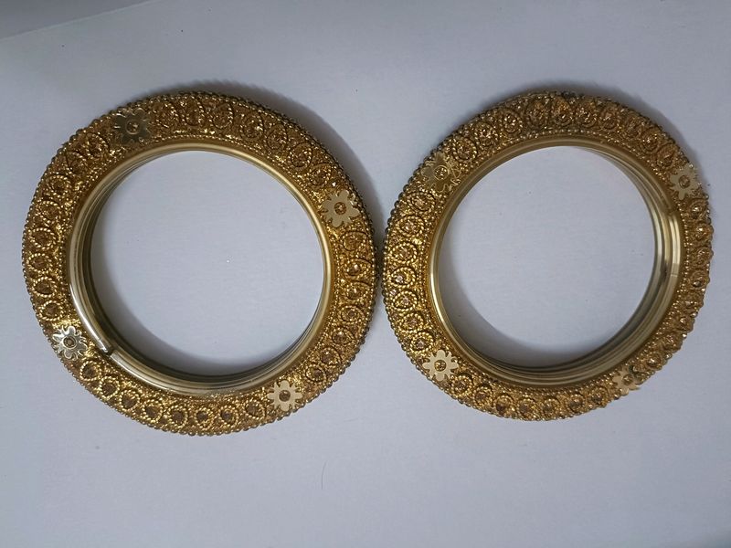 Beautiful Party Wear Golden Kada Pair In 2'6 Size