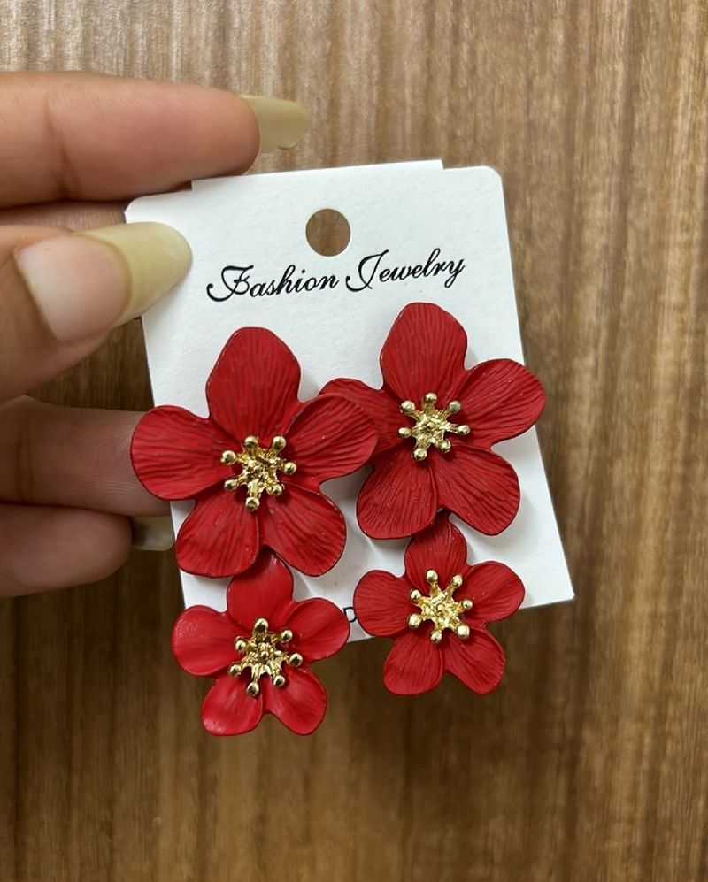 Red Double Flower Earrings