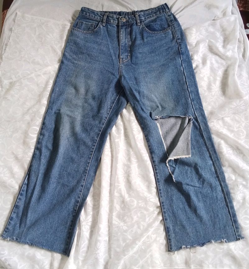 Knee Cut Denim Jeans For Women