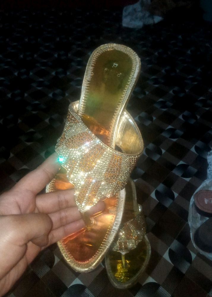 Beautiful Orangish Golden Stone Heels