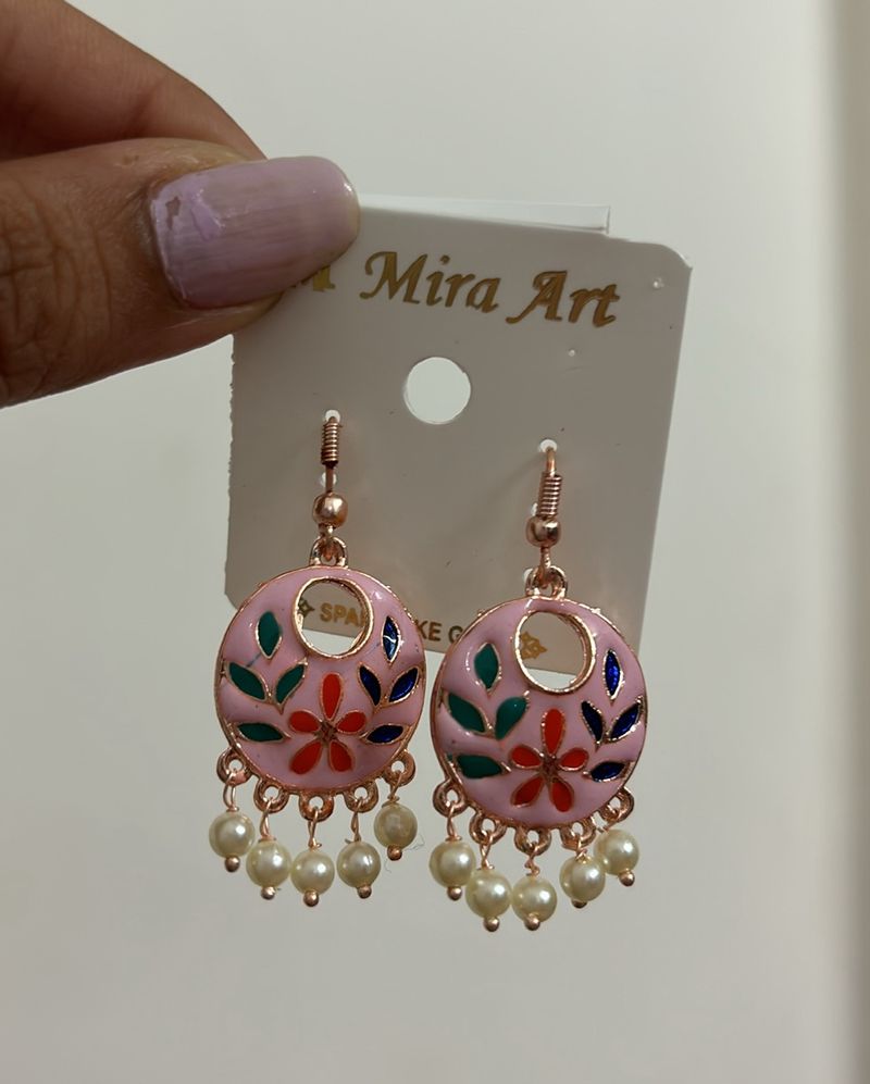 Baby Pink Floral Mini Jhumki Pearl Drop Earrings