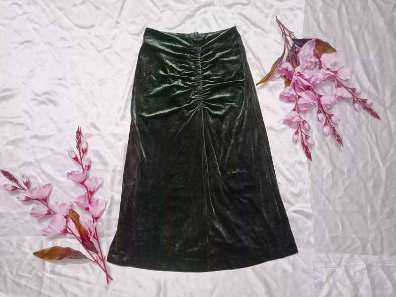 Sap Green Velvet Long Skirt