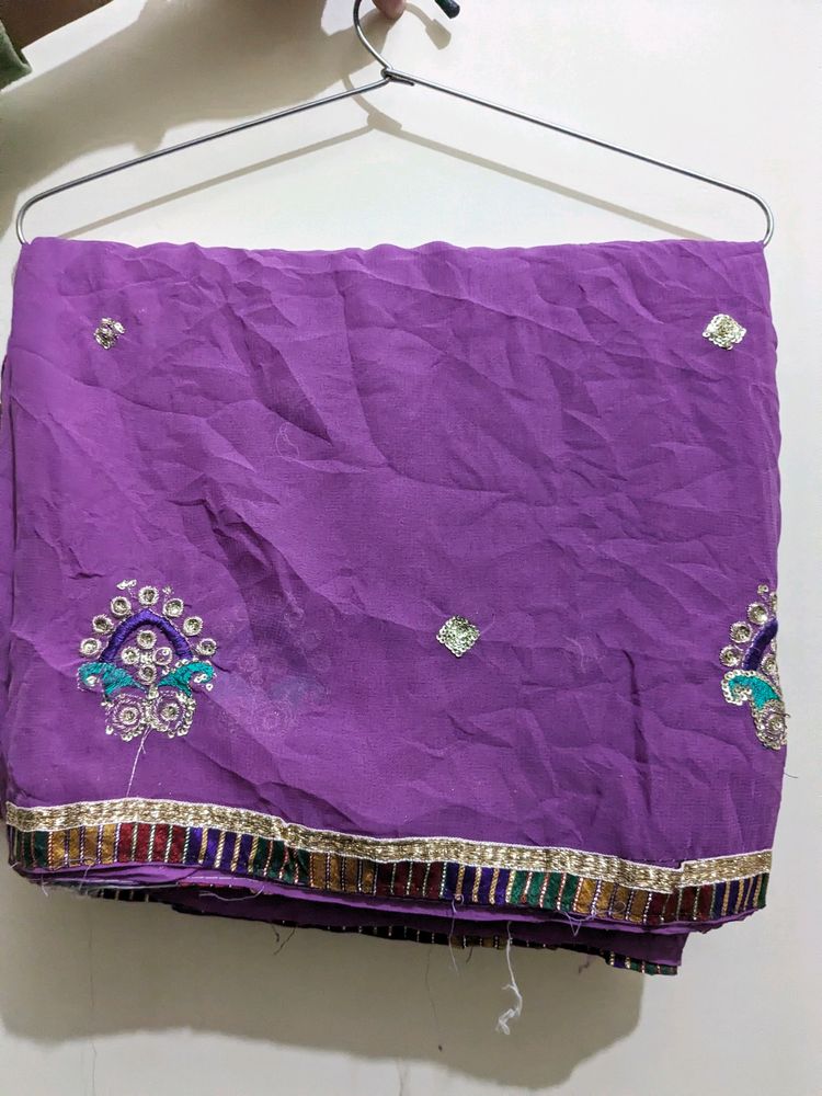 Purple Embroidery Saree With Sequins Border