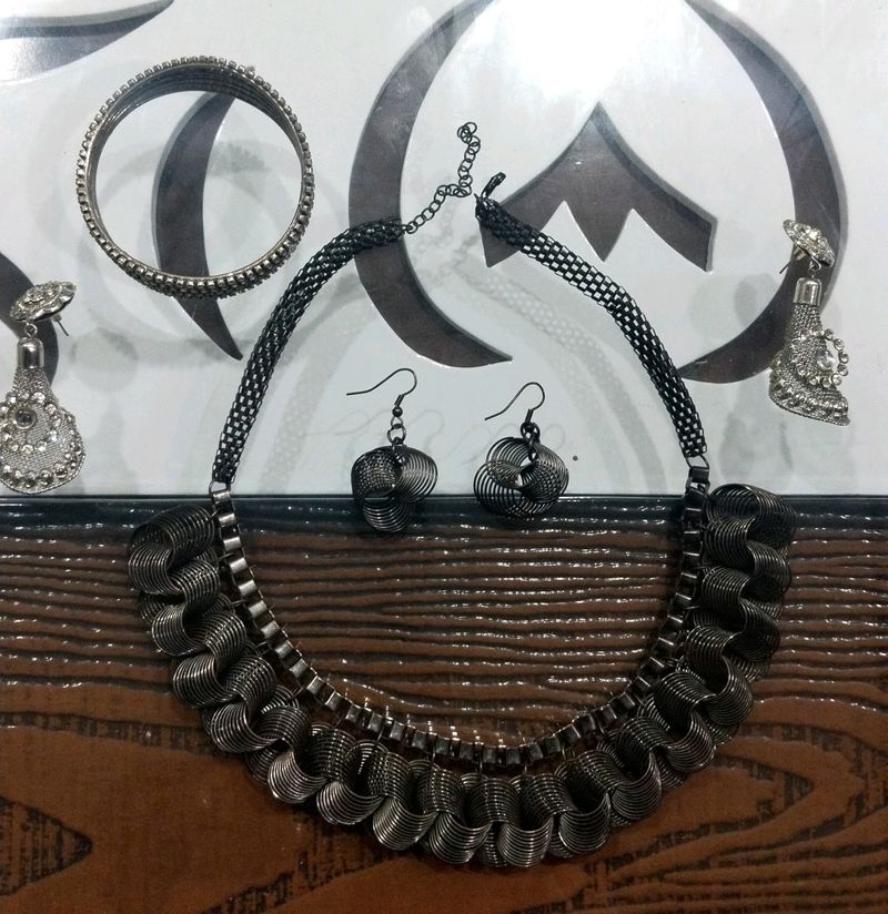 Necklace Set, Silver Earrings,Bracelet