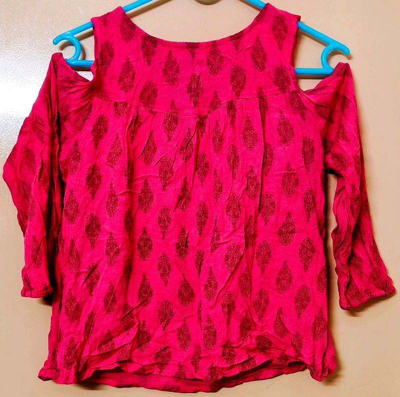 Pink ethnic Tunic with Cold-shoulder Sleeves