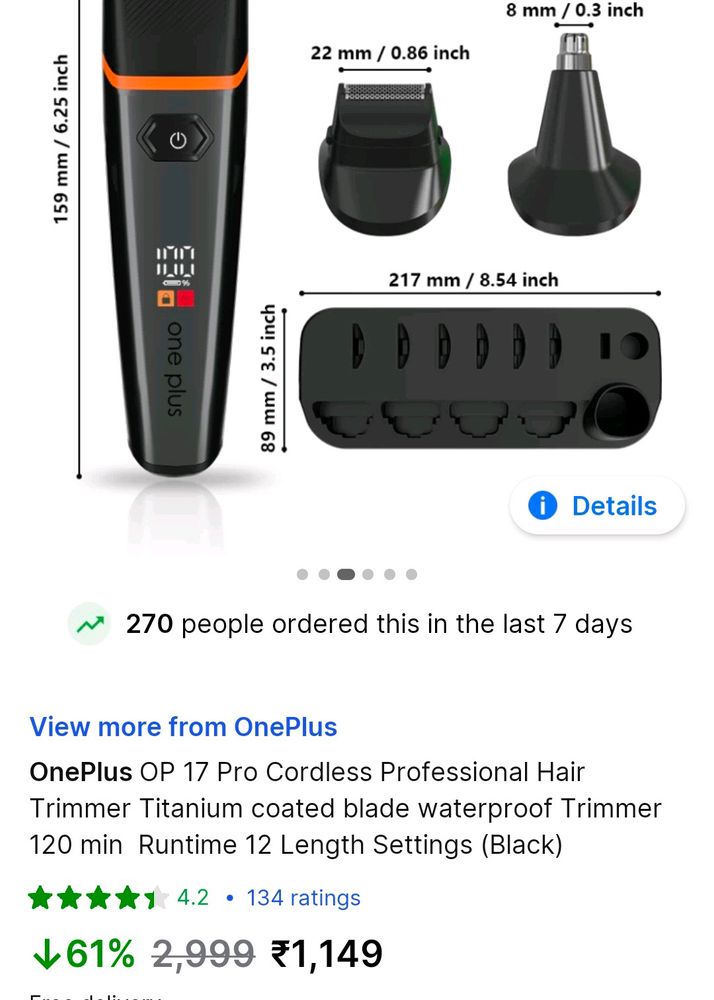 Oneplus OP 17 Pro Cordless Hair Trimmer Seal PACKd