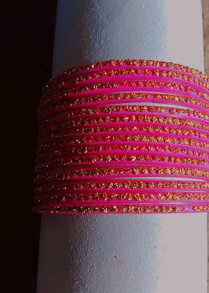 Pink Colour Glittery Bangles