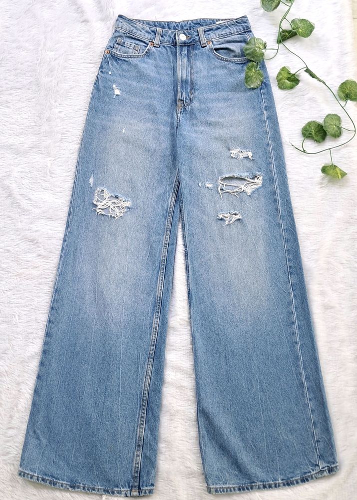 H&M Ripped Wide Leg Jeans (25-26)