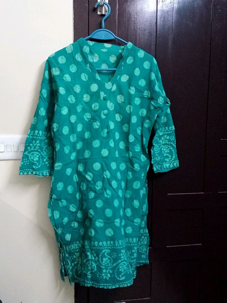 Sea Green Bathik Print Cotton Kurta