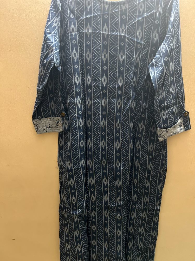 Denim Look Cotton Printed Kurti