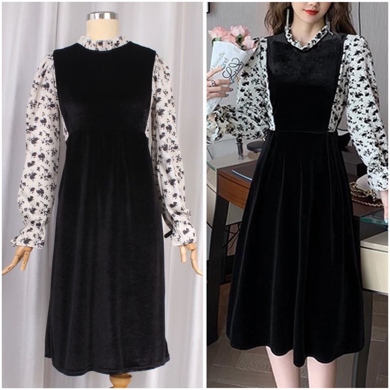 Korean Autumn Velvet Dress