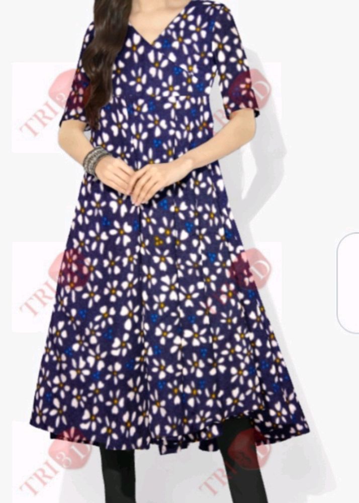 Dark Blue Printed Midi For Women And Girls