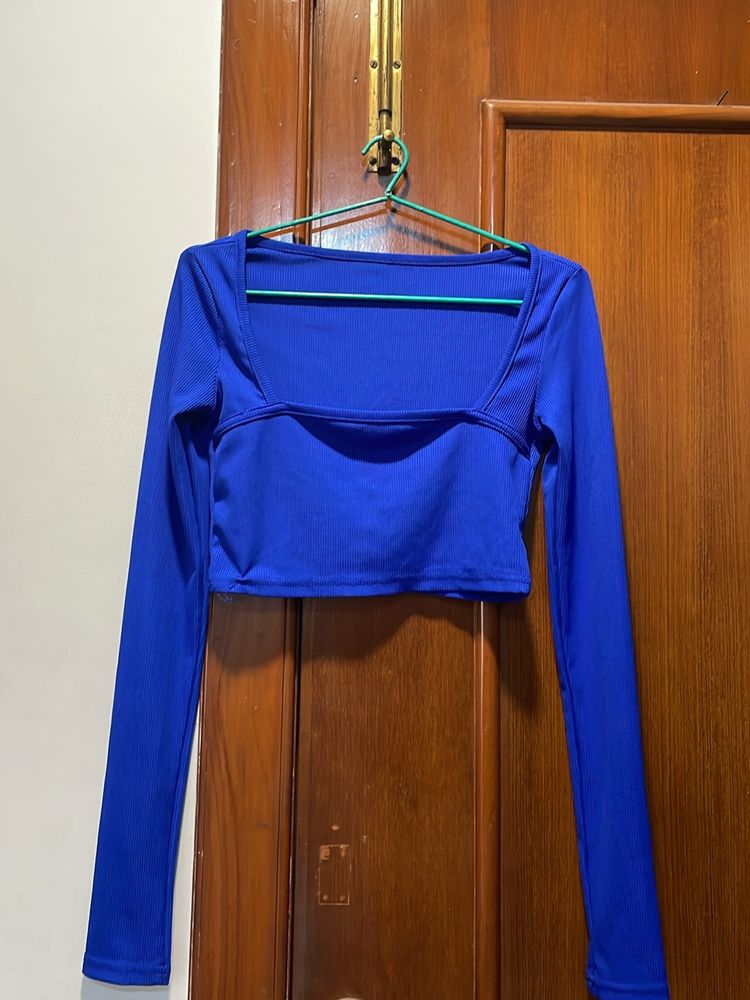 blue urbanic ribbed full sleeved top