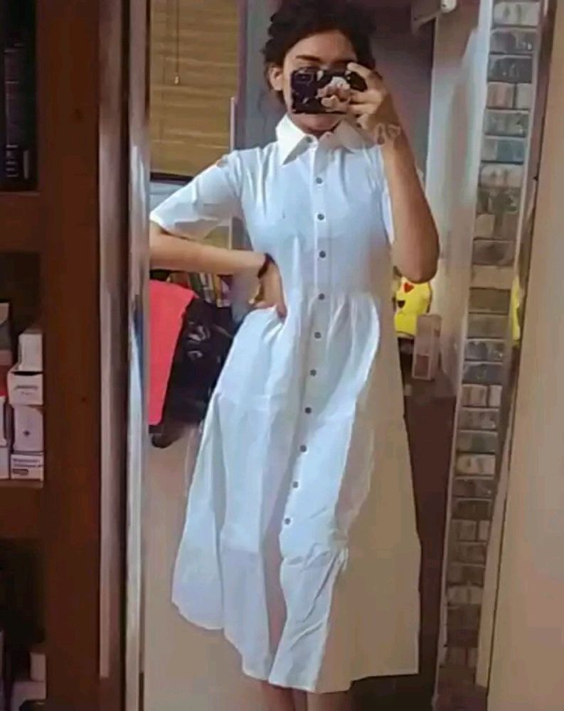 White Cotton Shirt Dress