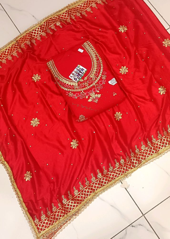 Stone+zari Kadhaai All Over Red Suit With Dupatta