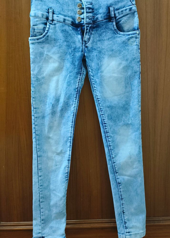 Strechable White Blue Skinny Jeans for girls