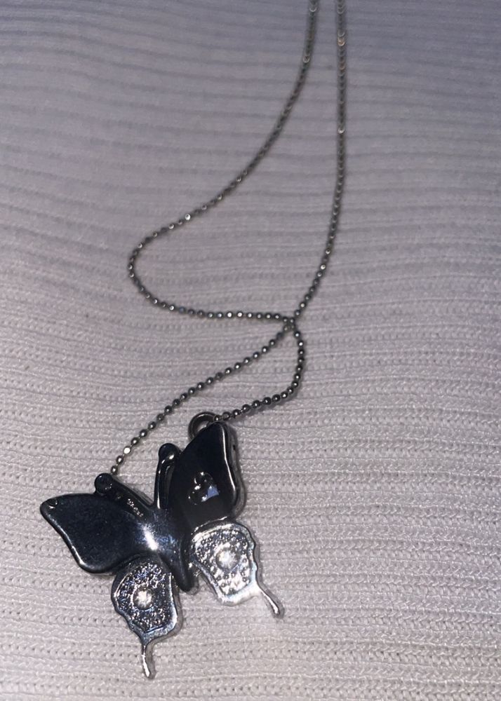 black and silver butterfly chain 🦋