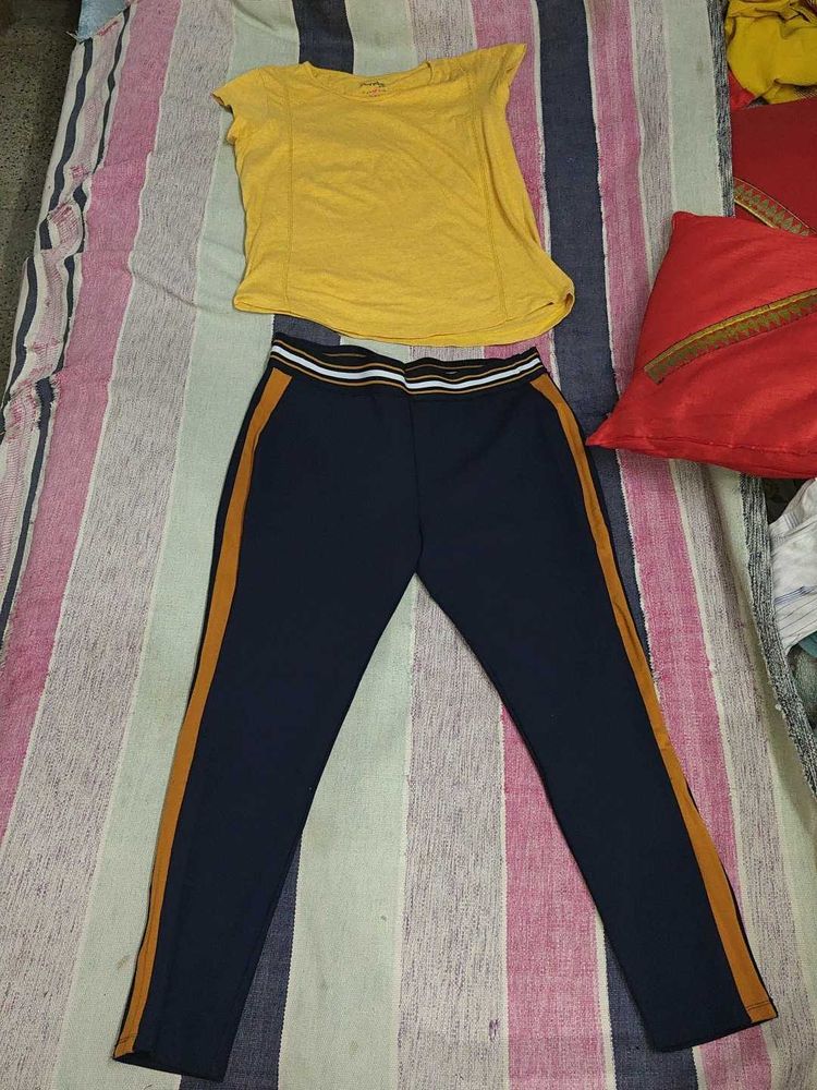 Women's Yellow Tee and Navy Blue Pant