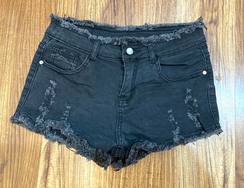 Distressed Black Shorts